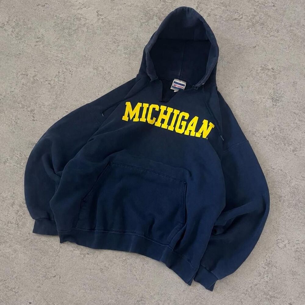 Hanes Men's Navy and Yellow Hoodie